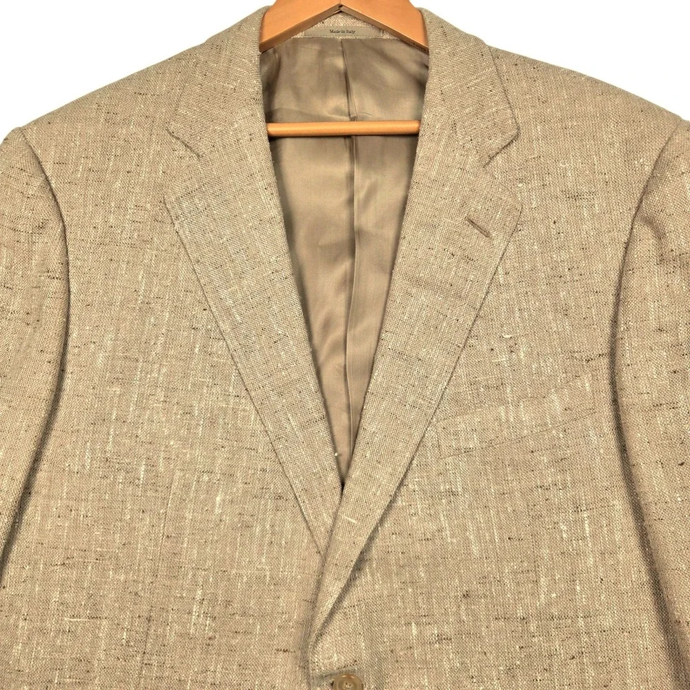 Ermenegildo Zegna Sport Coat Mens 48 L Tan Silk Wool Slub Blazer Made in Italy